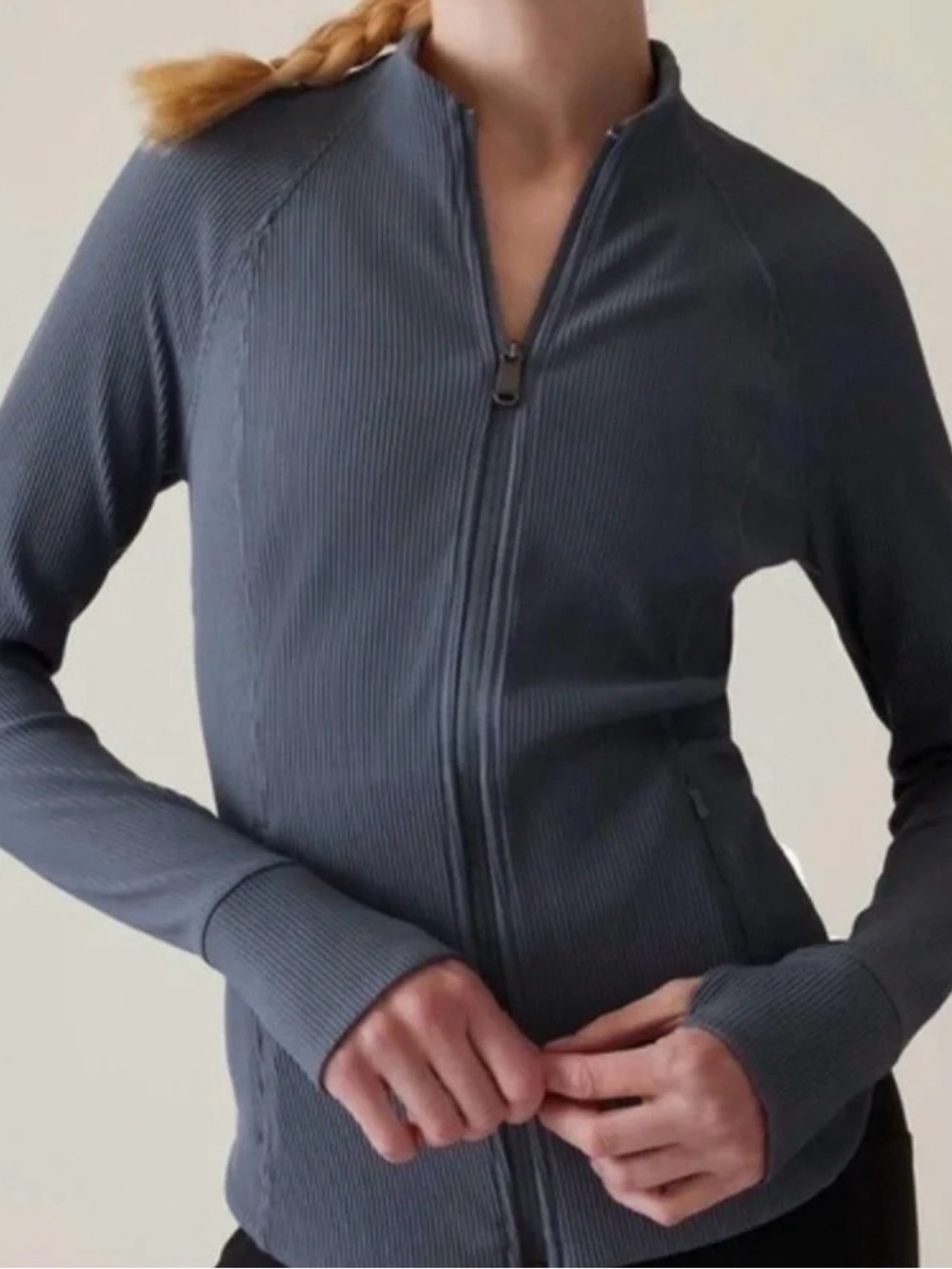 ATHLETA Salutation Ribbed Jacket Granite Blue Size S